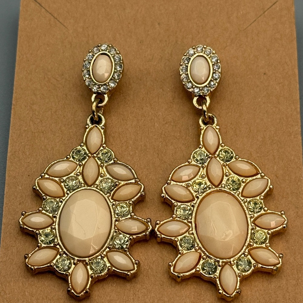 Unbranded Chandelier Earrings Womens OS Gold Cream Good Vintage Rhinestone Drop